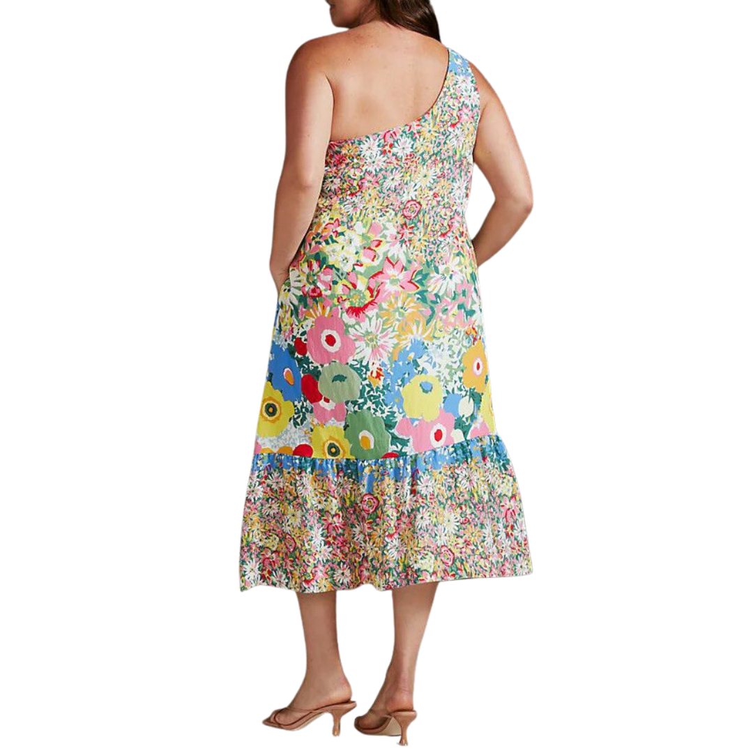 Anthropologie Floral One Shoulder Midi Dress