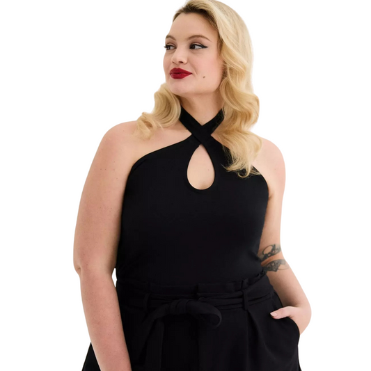 Torrid Retro Chic Black Cross Neck Halter Top
