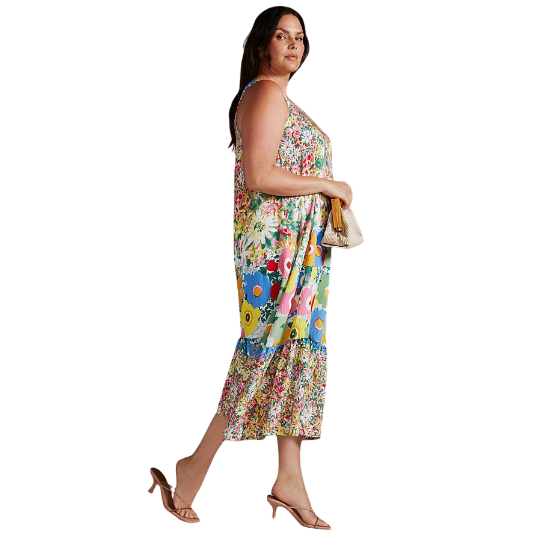 Anthropologie Floral One Shoulder Midi Dress
