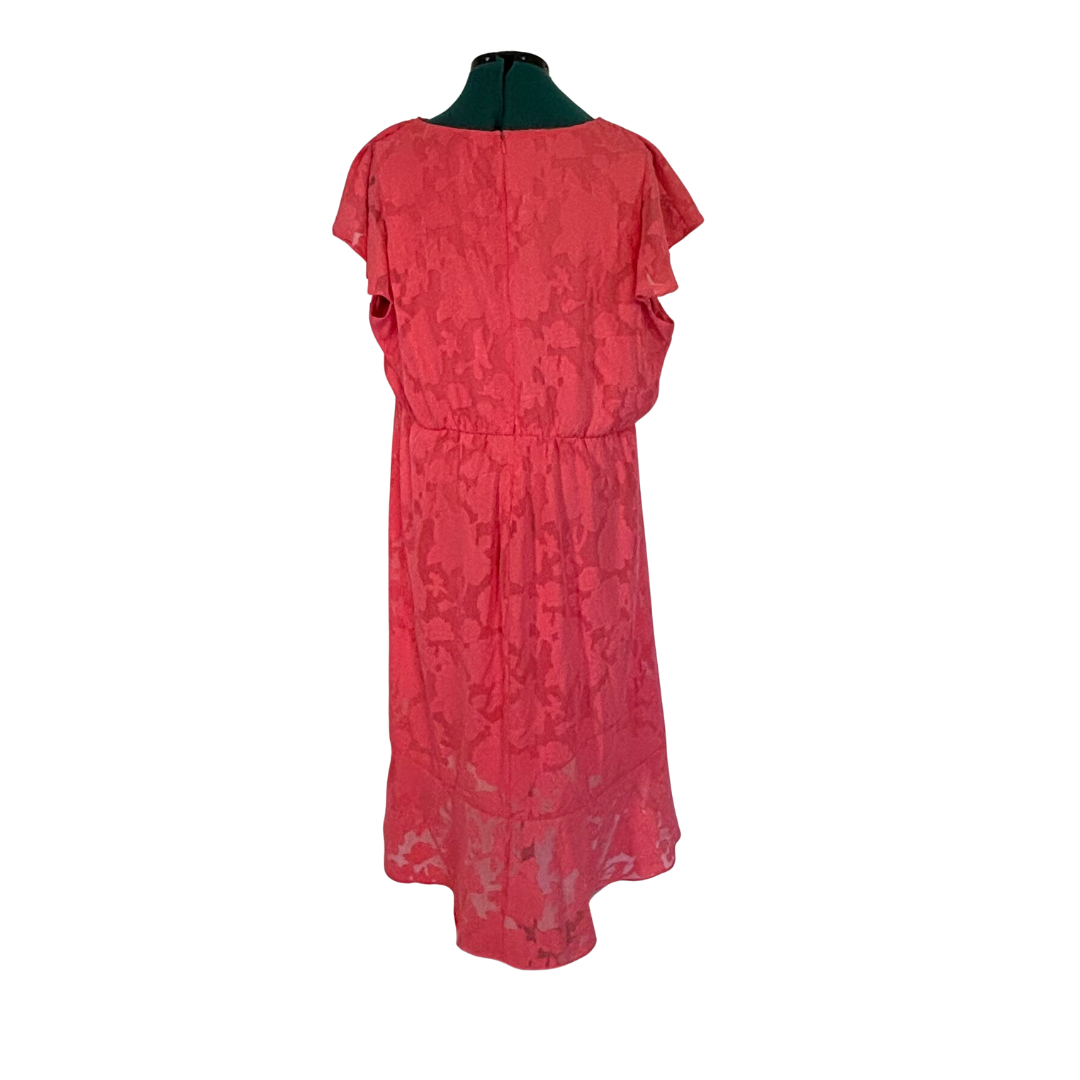 Coral Pink Floral Jaccard Midi Dress