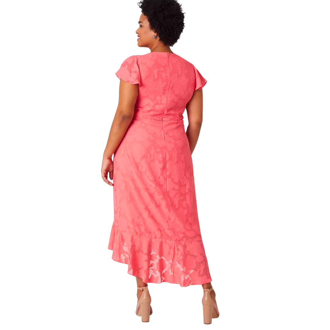Coral Pink Floral Jaccard Midi Dress