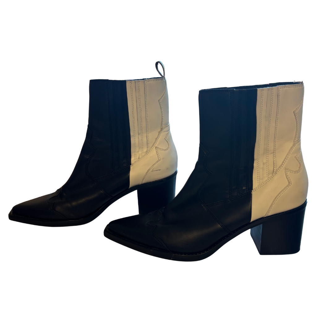 Cowboy Style Black and White Ankle Boots (Size 11)