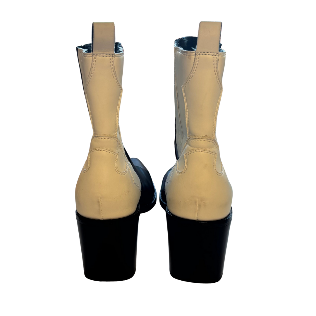 Cowboy Style Black and White Ankle Boots (Size 11)