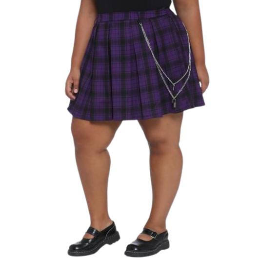 Hot Topic Purple Plaid Pleated Mini Skirt (Without Chain)