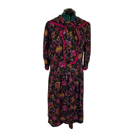 Vintage Floral Print Dress with Neck Tie Detail