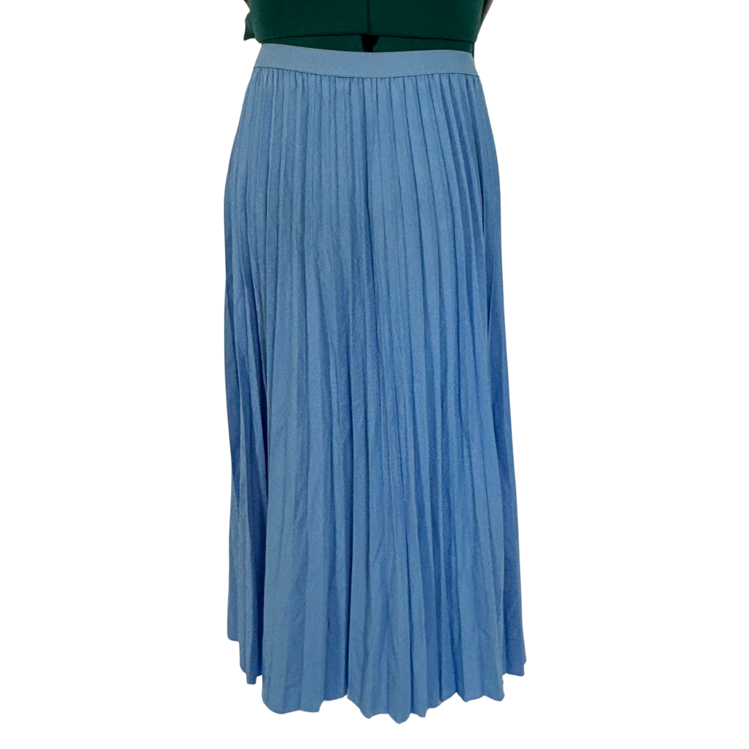 Blue Pleated Midi Skirt