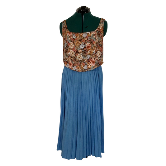 Blue Pleated Midi Skirt