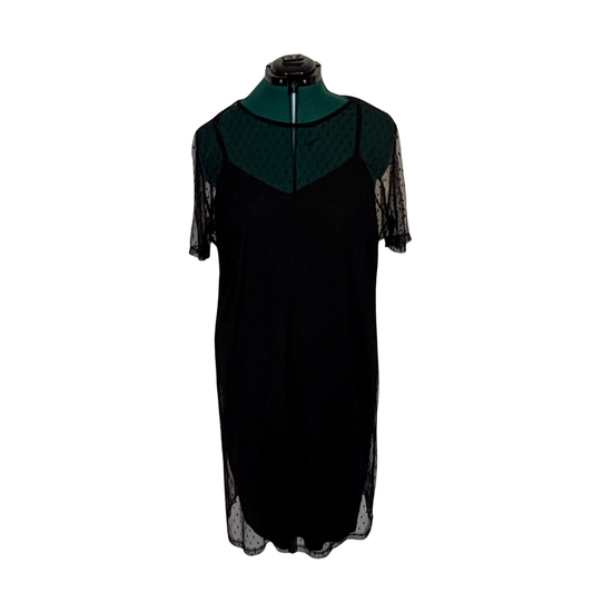 Black Sheer Dobby Lace T Shirt Dress