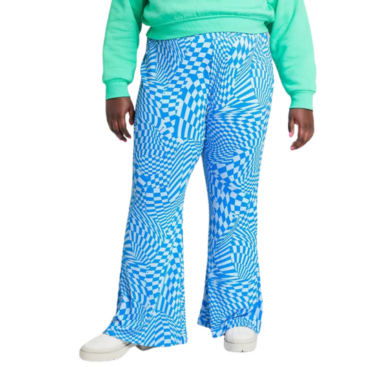 Blue Checkered Flare Pants