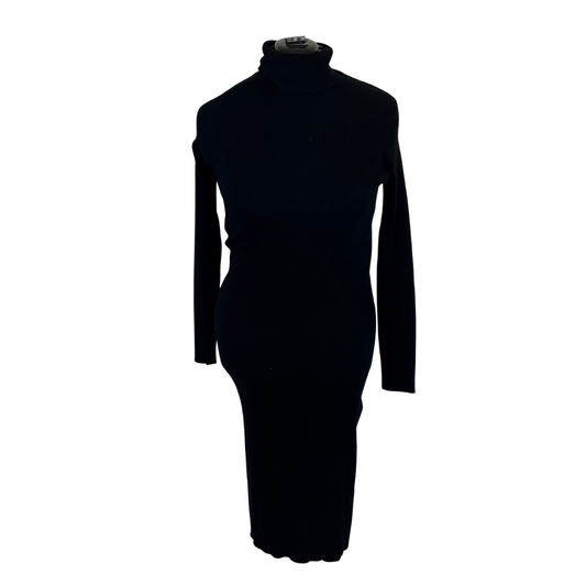 Black Ribbed Turtle Neck Bodycon Sweater Dress