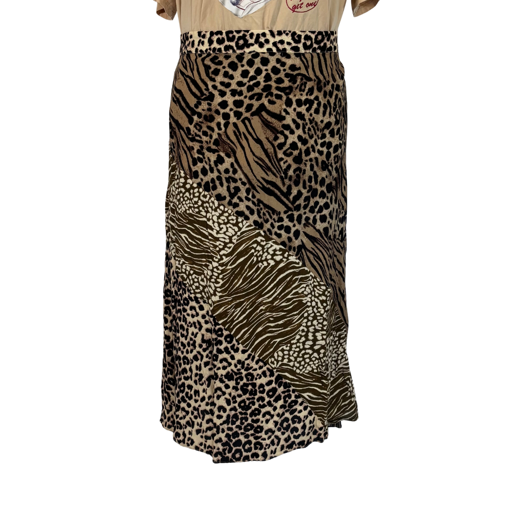 Vintage Mixed Animal Print Midi Skirt