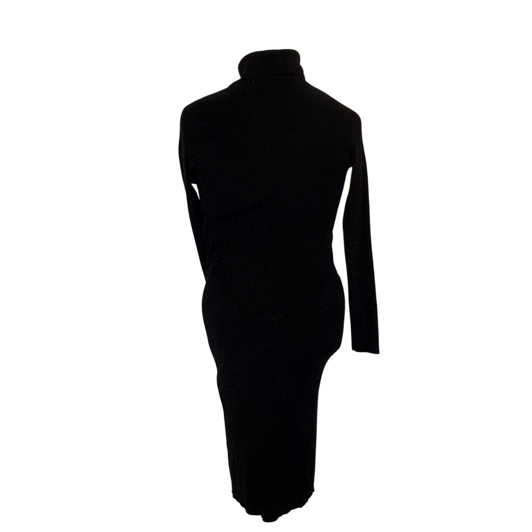 Black Ribbed Turtle Neck Bodycon Sweater Dress