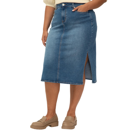 Eloquii Denim Midi with Side Slits