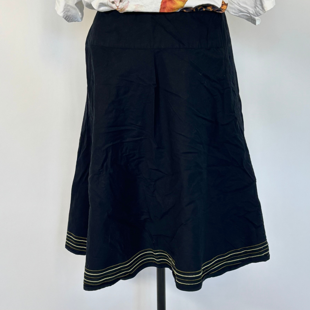 Vintage Navy Bell Skirt with Green Striped Hem