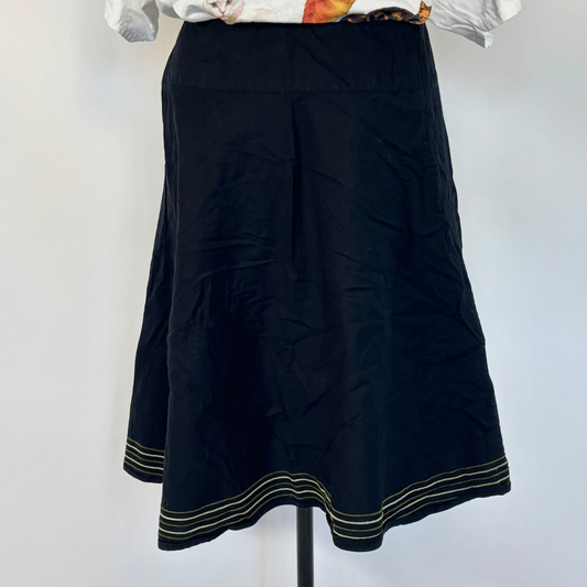 Vintage Navy Bell Skirt with Green Striped Hem