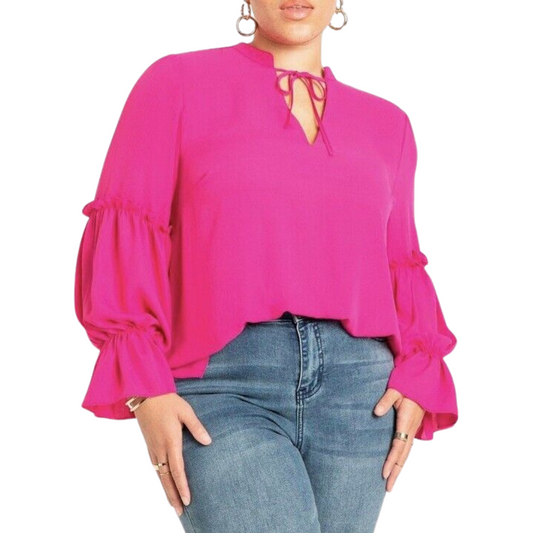 ELOQUII Semi-Sheer Pink Notch Neck Top