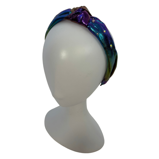 Oil Slick Metallic Headband with Rhinestone Accents