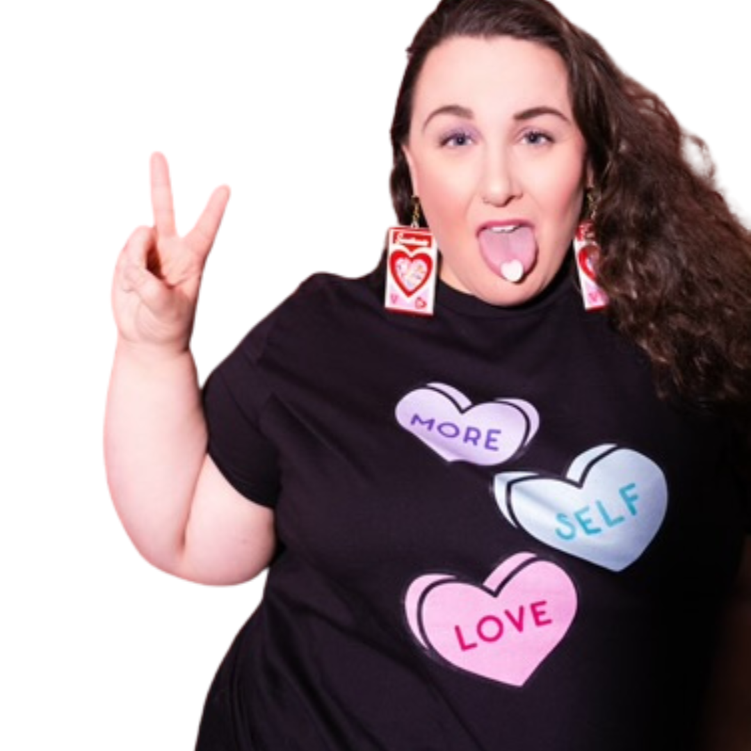 "More Self Love" Black Candy Hearts Graphic Tee