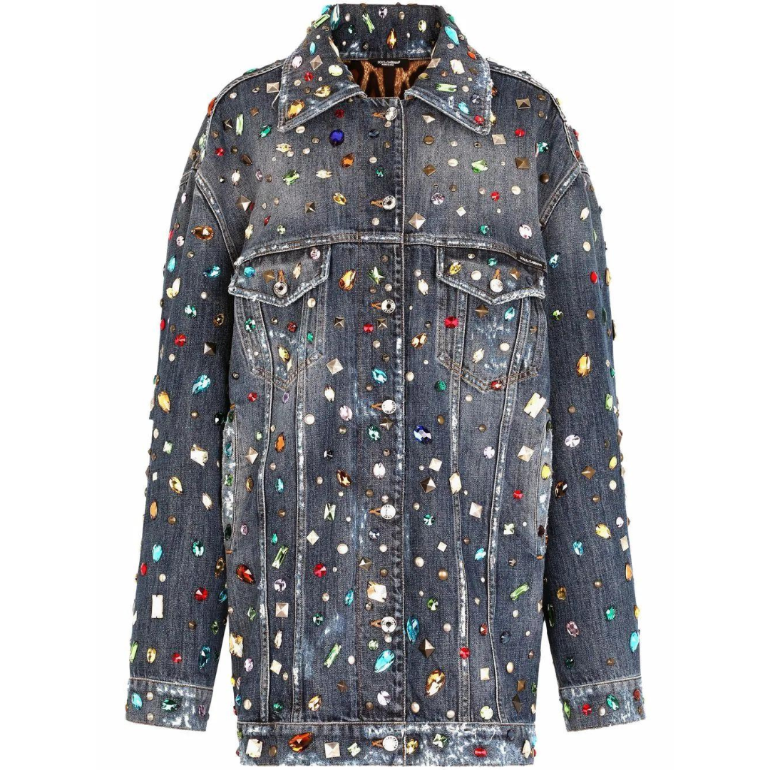 Upcycled Rhinestone Denim Jacket Inspired by Dolce & Gabbana