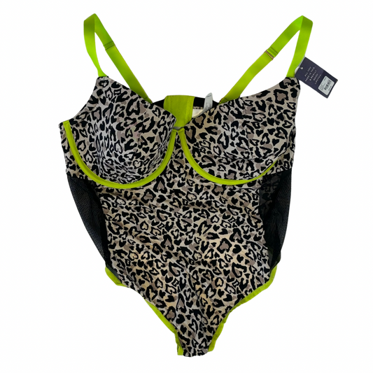 Leopard Print and Electric Yellow Bodysuit with Mesh Details NWT