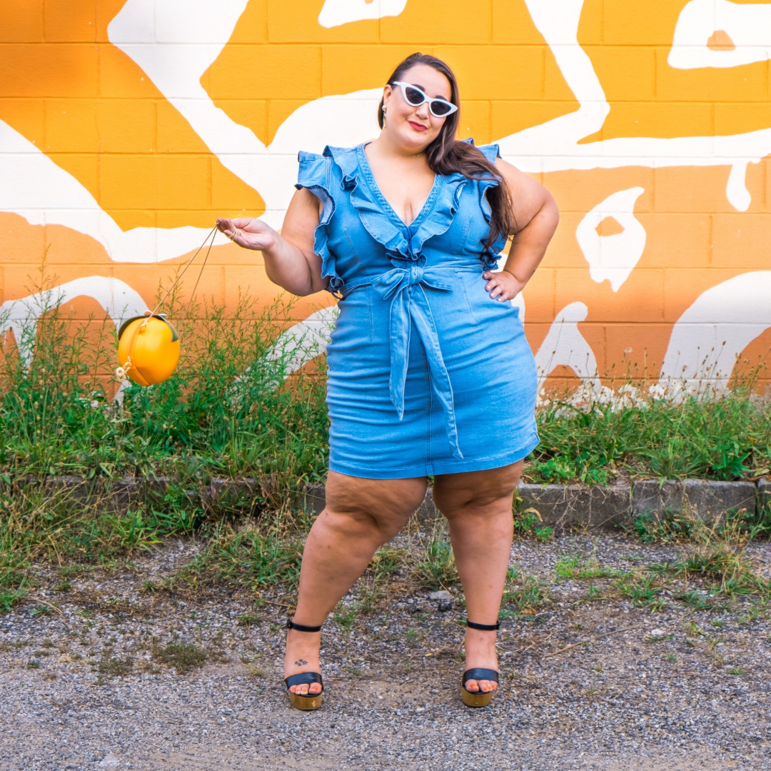 Denim Ruffle Mini Dress