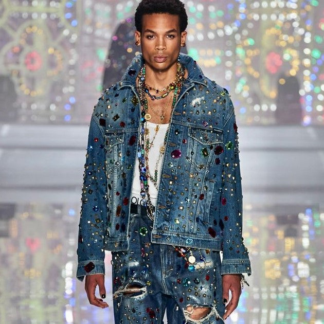 Upcycled Rhinestone Denim Jacket Inspired by Dolce & Gabbana