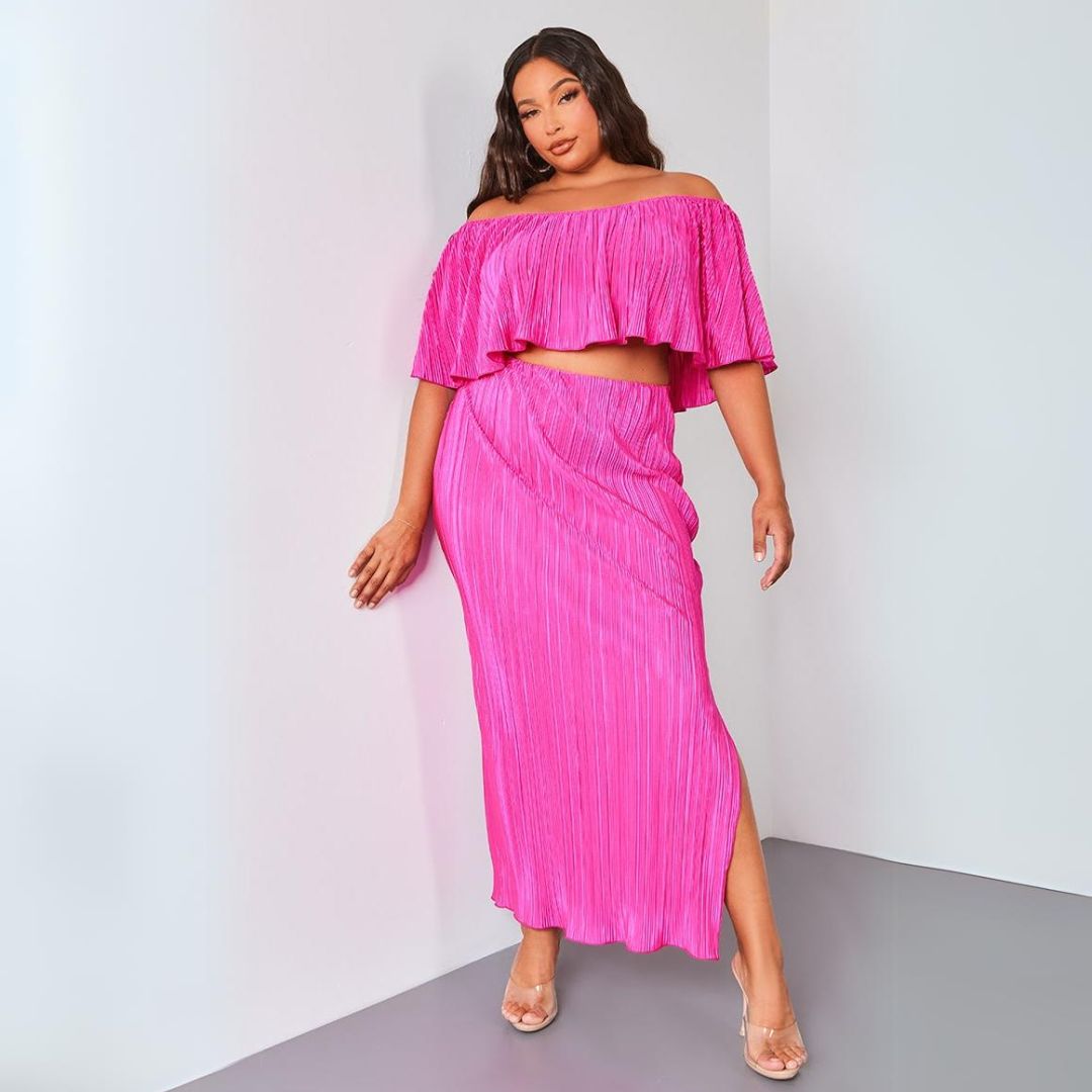 Pink Crinkle Satin Two Piece Set NWT