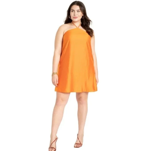 Orange Halter Shift Dress NWT