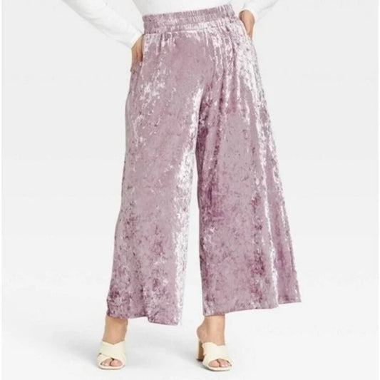 Purple Velvet Wide Leg Pull-On Pants
