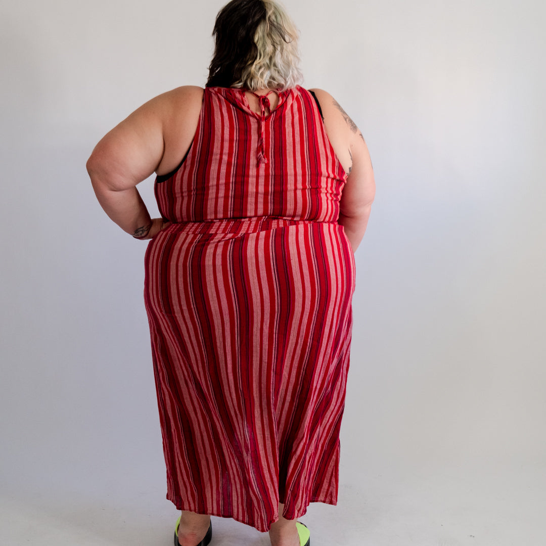 Red Striped Halter Midi Dress