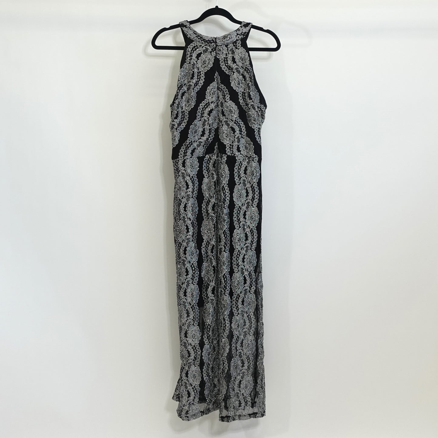 Black and Grey Lace Applique High Neck Dress
