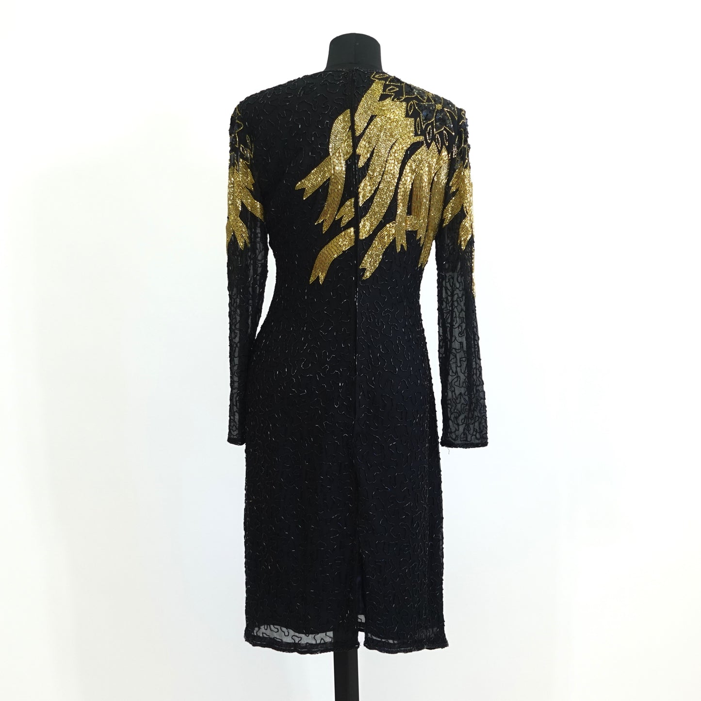 Vintage Black and Gold Beaded Pencil Dress