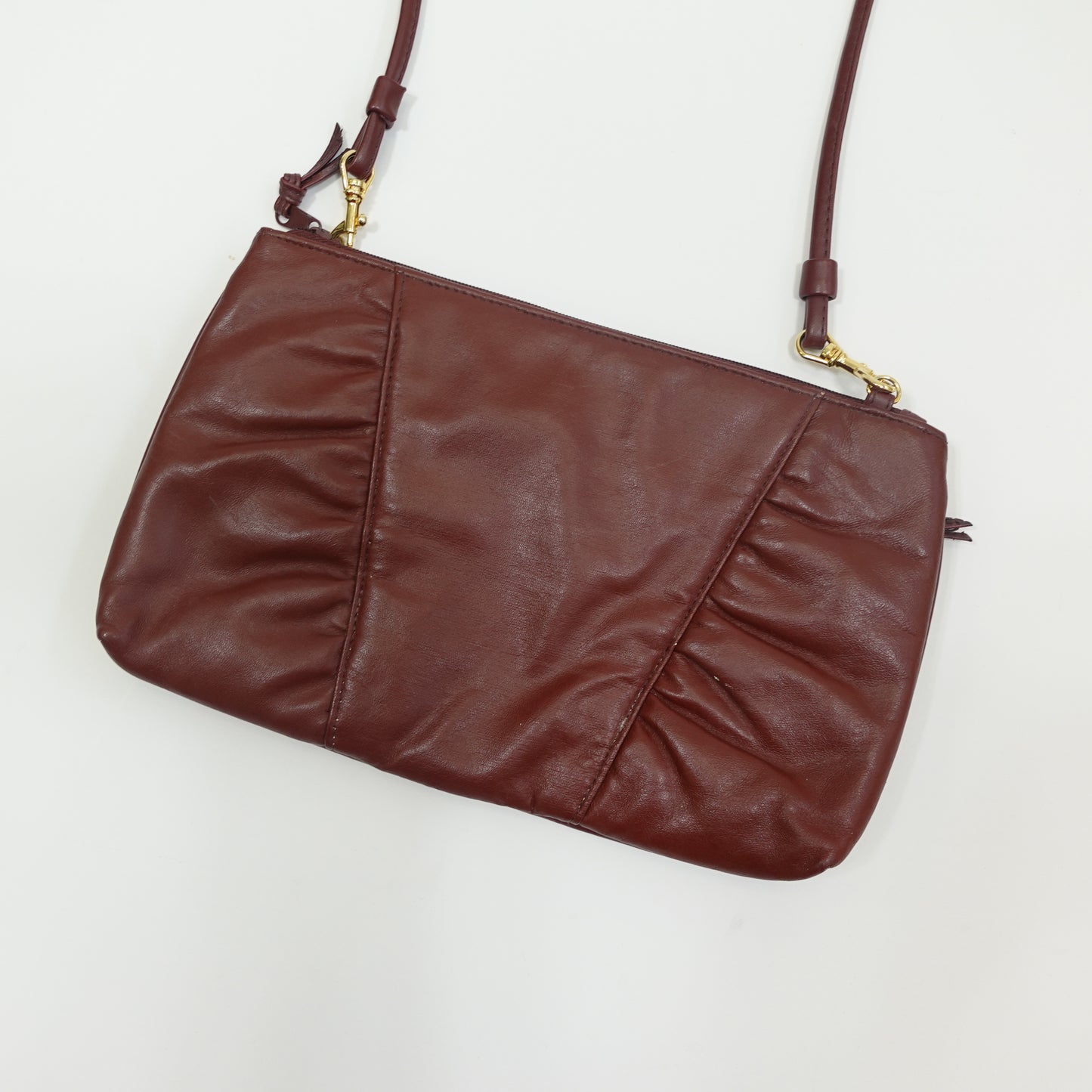 Brick Red Ruched Faux Leather Shoulder Bag
