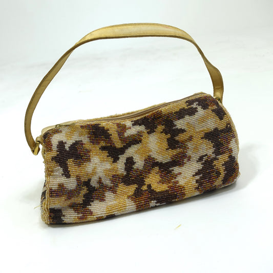 Vintage Beaded Camo Barrel Handbag