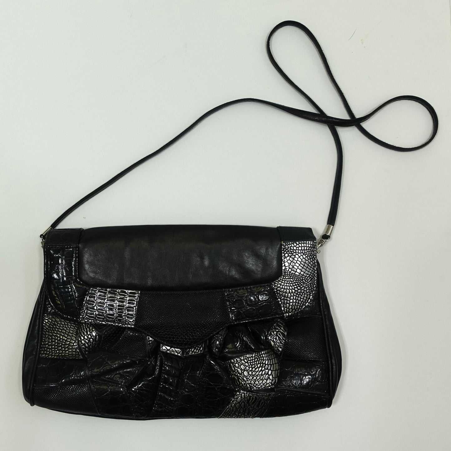 Vintage Black and Silver Faux Crocodile Skin Patchwork Bag